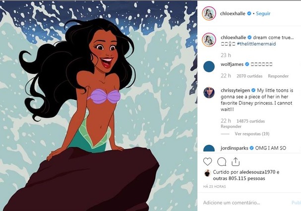 Halle Bailey comemorou anúncio da Disney em A Pequena Sereia: "Sonho que se torna realidade" (Foto: Reprodução/Instagram)